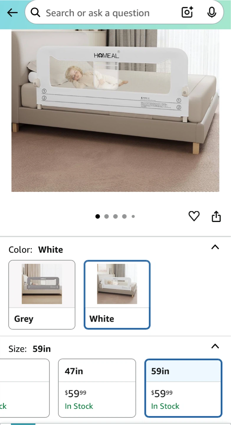 Homeal Toddler Bed Rail - White, 59in
