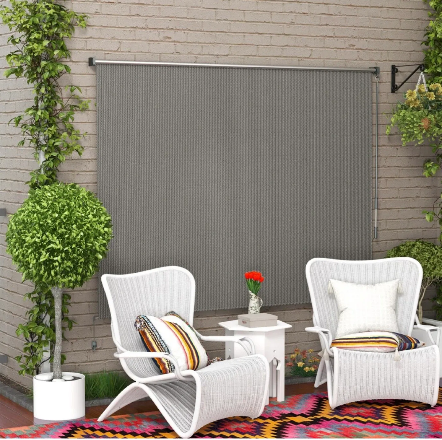 Outsunny 8’ x 6’ Outdoor Roller Shade Patio Blinds, Light Grey image indicator(2)