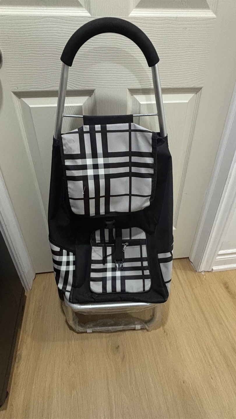 Plaid Pattern Shopping Cart - Black & White