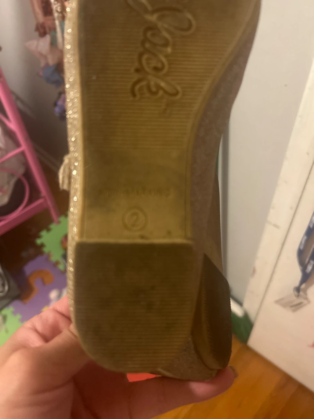 Cat & Jack Gold Glitter Mary Janes - Size 2 - photo 2
