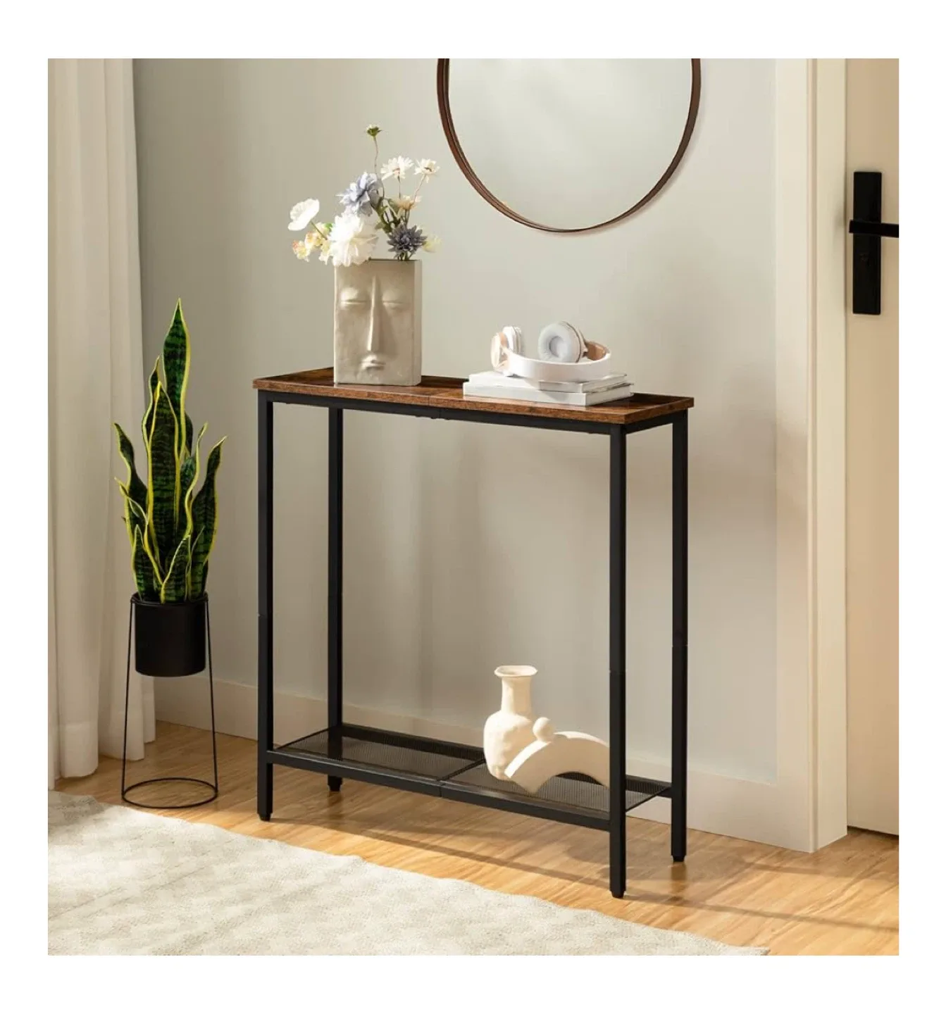 Rustic Brown Console Table with Metal Frame thumbnail