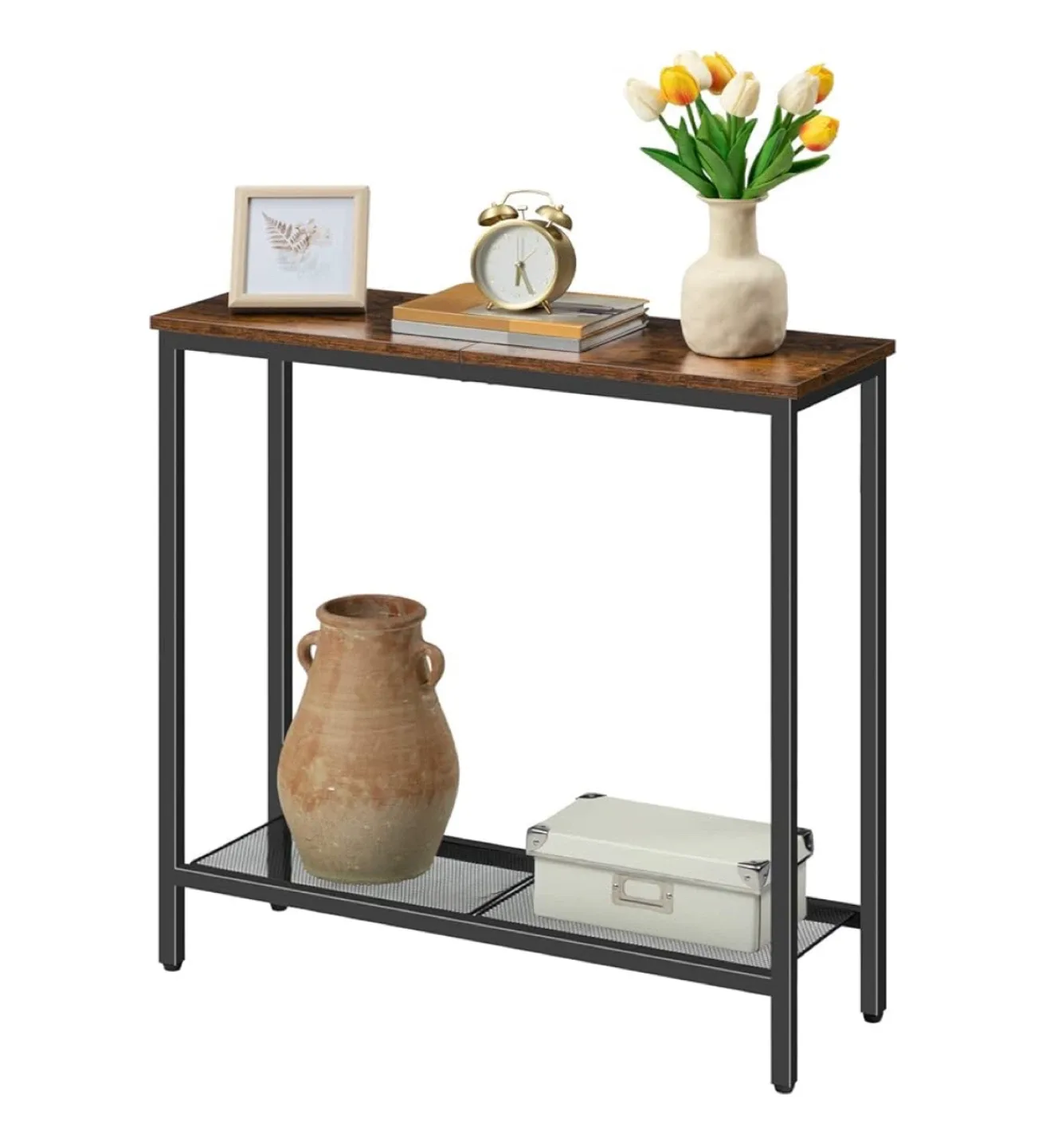 Rustic Brown Console Table with Metal Frame image indicator(2)