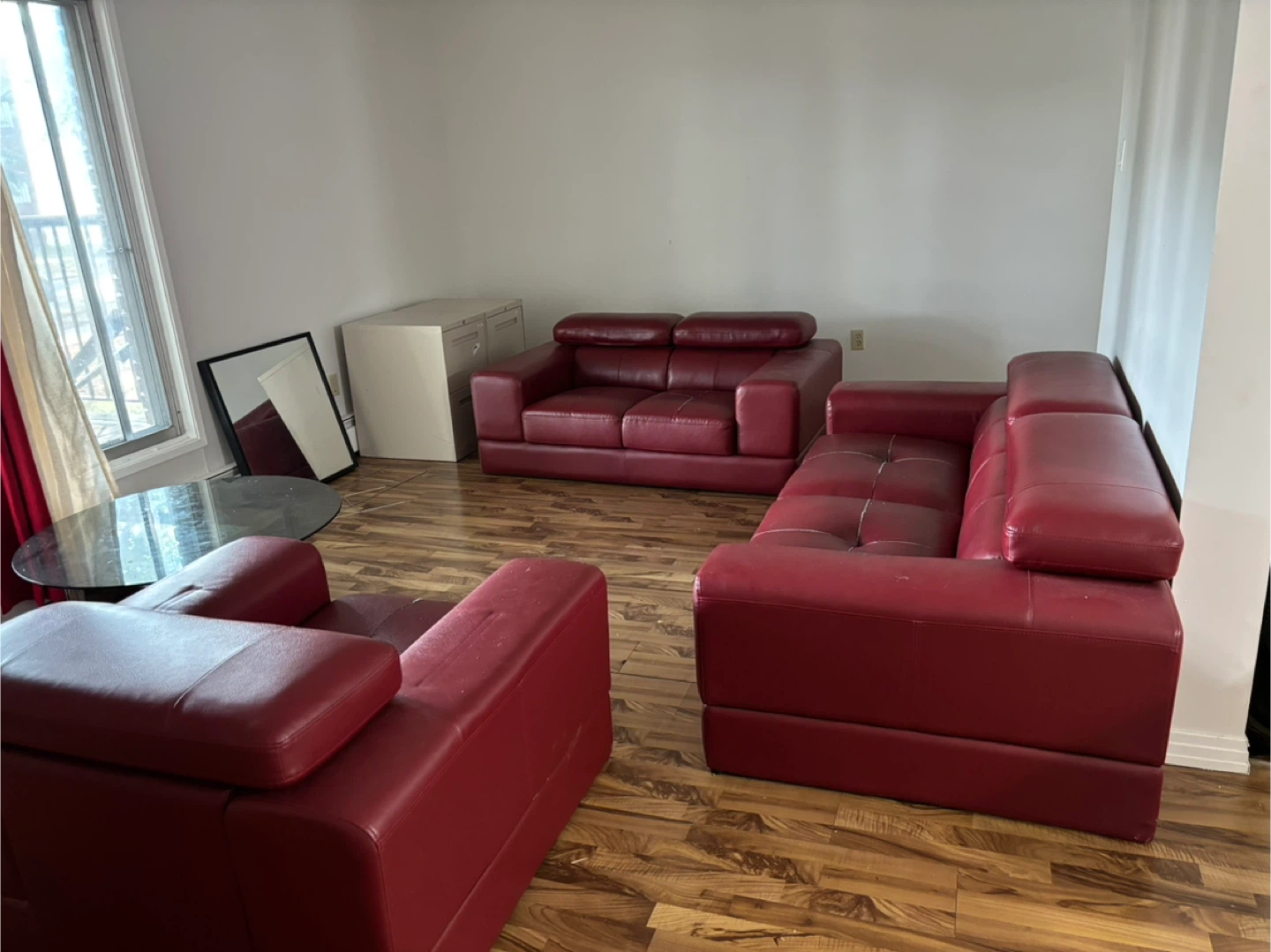 Red Leather Sofa Set - photo 3