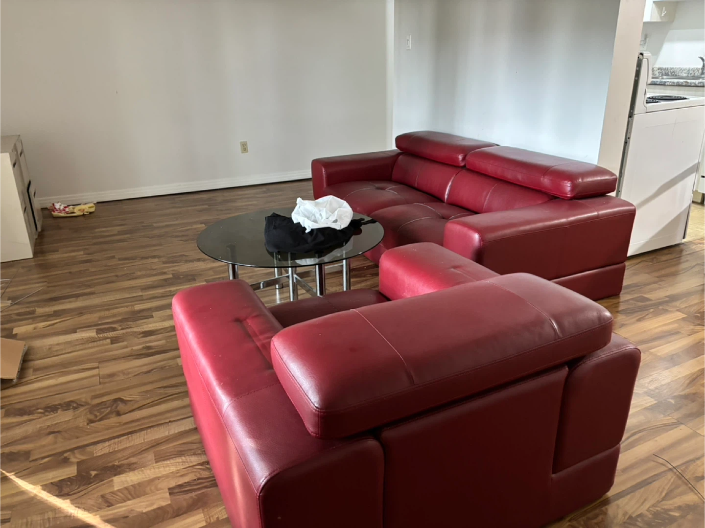 Red Leather Sofa Set - photo 5