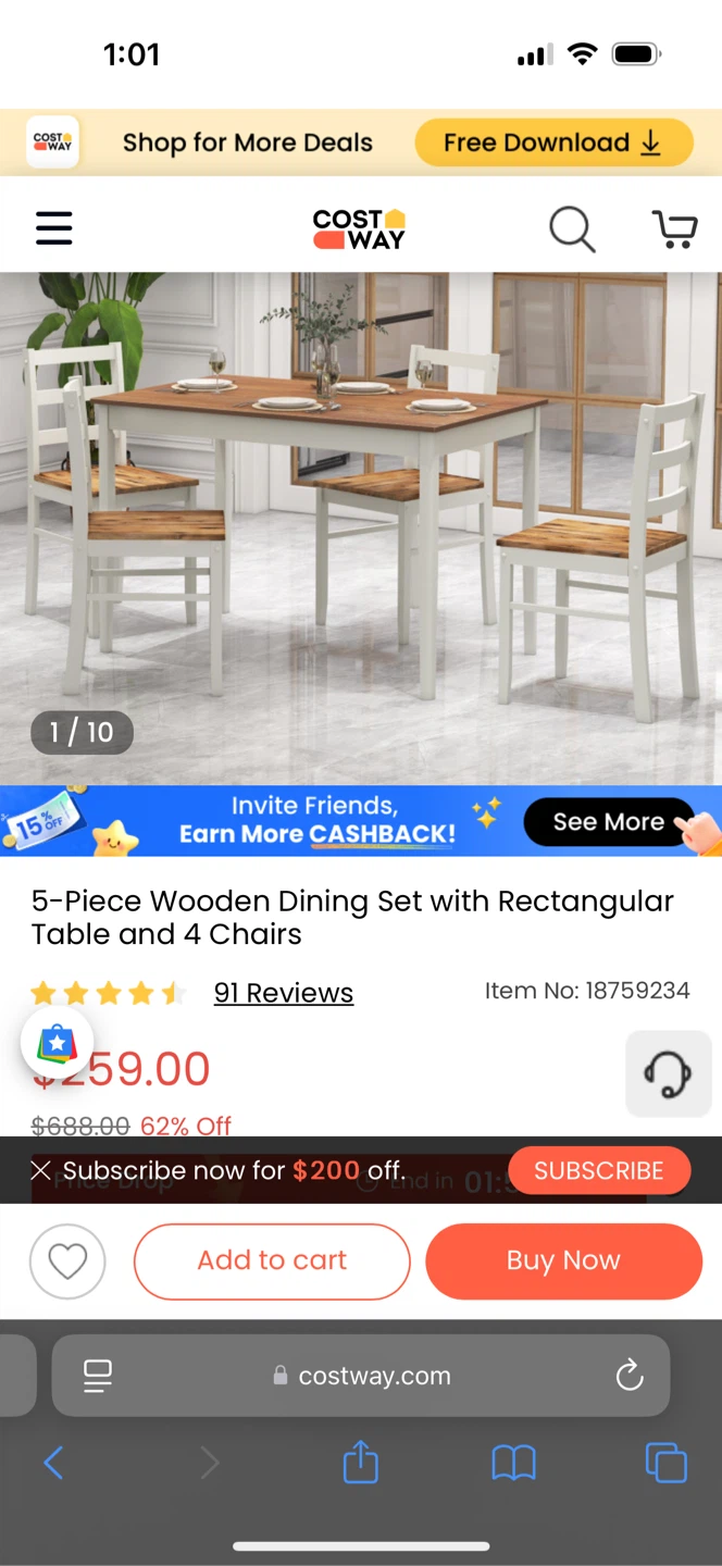Costway 5-Piece Wooden Dining Set
