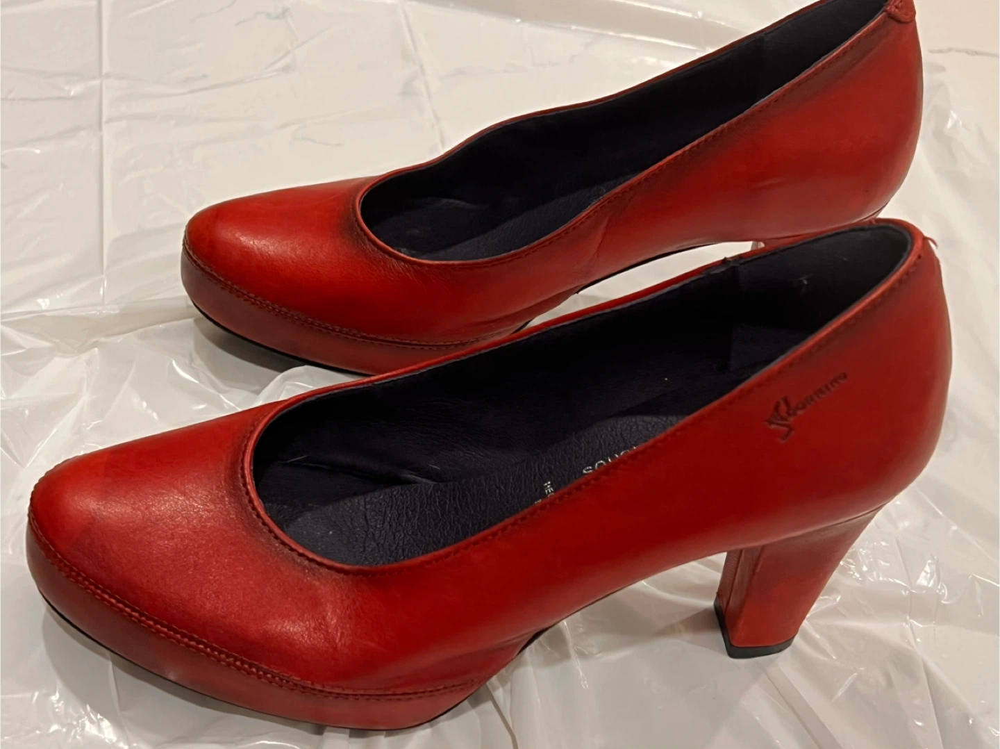 3” Red Leather High Heels - Size 5.5