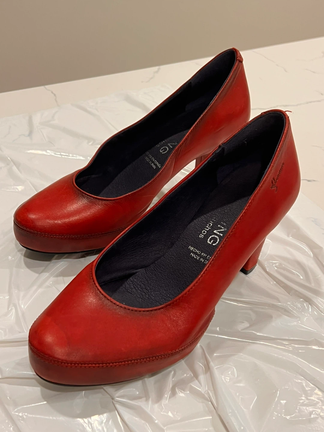 3” Red Leather High Heels - Size 5.5 - photo 3
