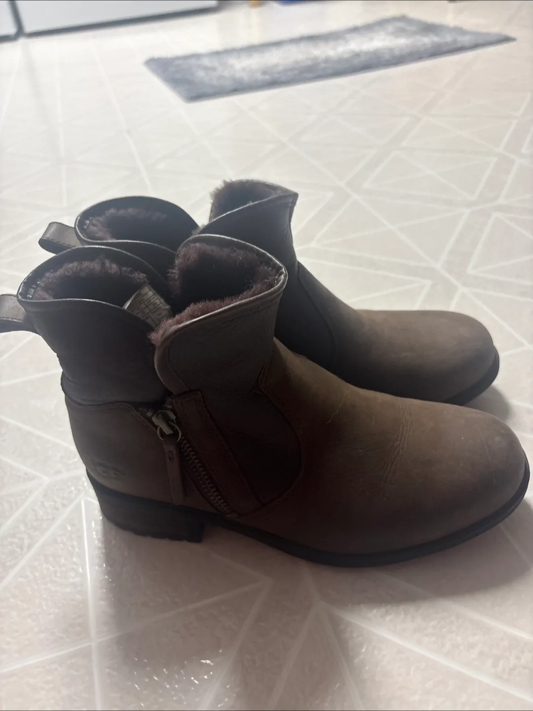 UGG Brown Leather Ankle Boots, Size 7 thumbnail