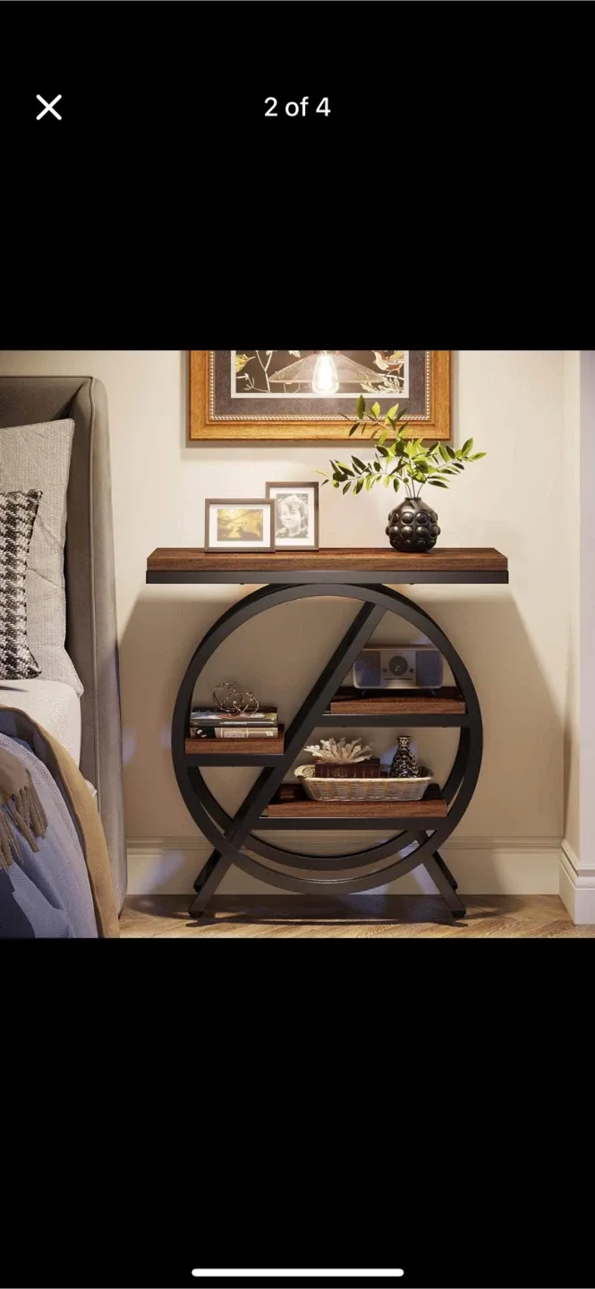 new round Accent Table with Shelves thumbnail