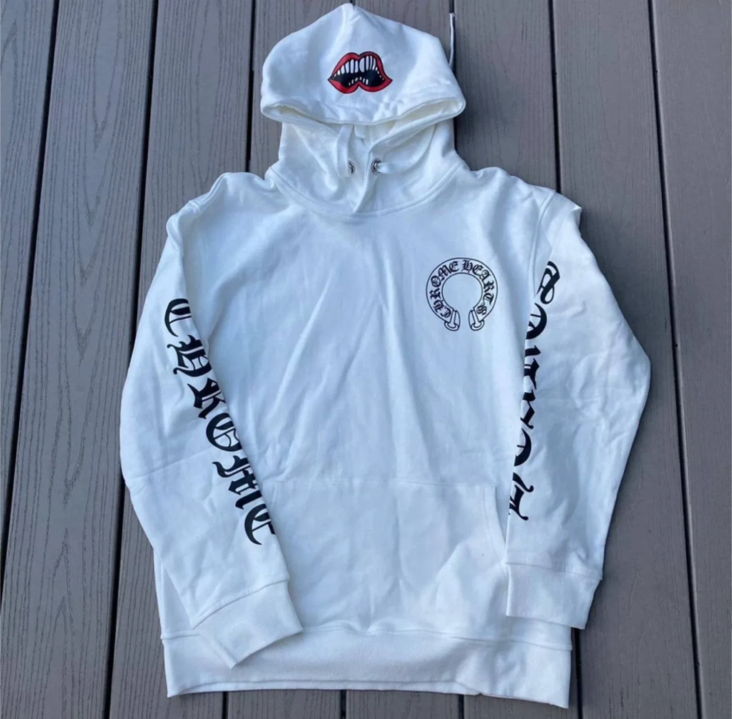 Chrome Hearts White Hoodie With Horseshoe & Lips Graphic image indicator(5)