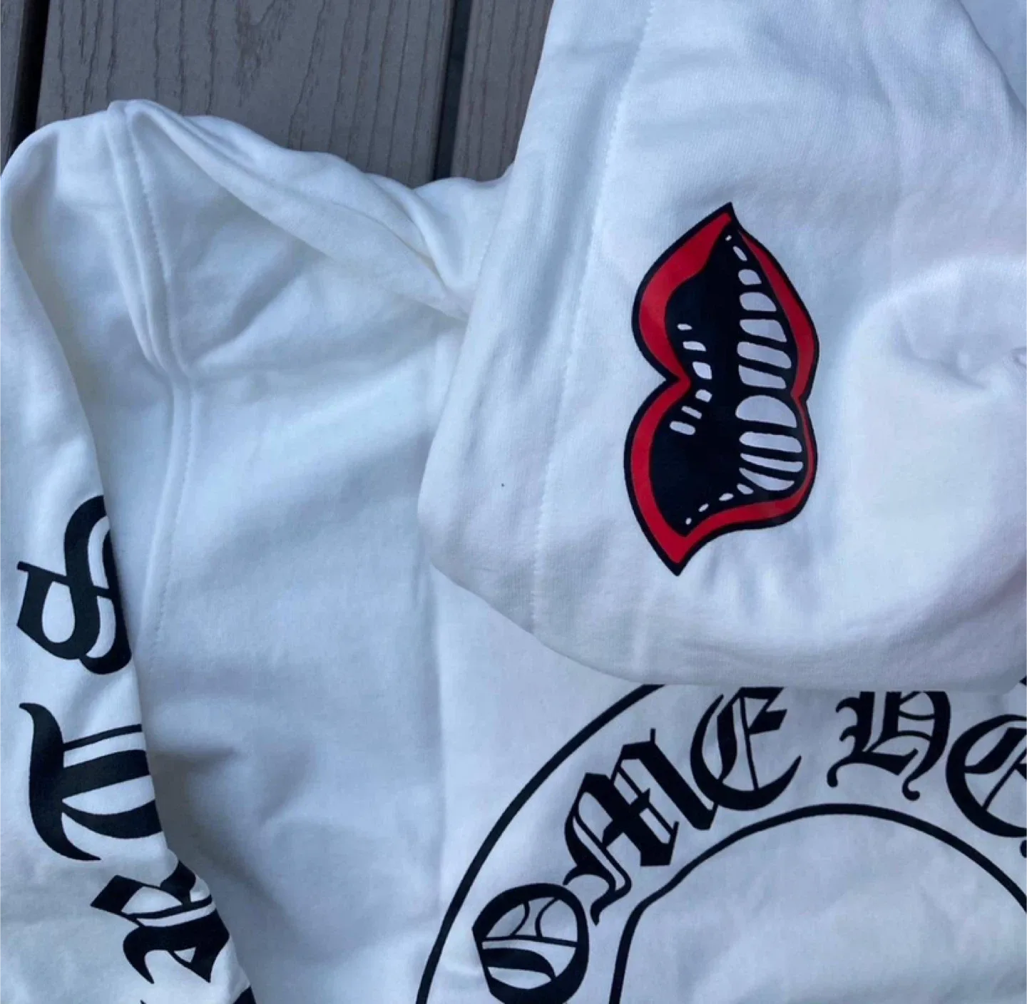 Chrome Hearts White Hoodie With Horseshoe & Lips Graphic image indicator(3)