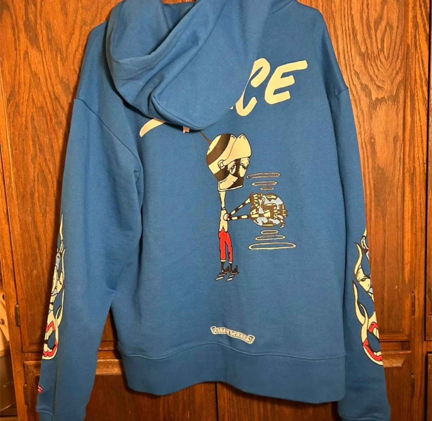 Chrome Hearts Blue Space Graphic Hoodie With Flame Sleeve Design image indicator(2)