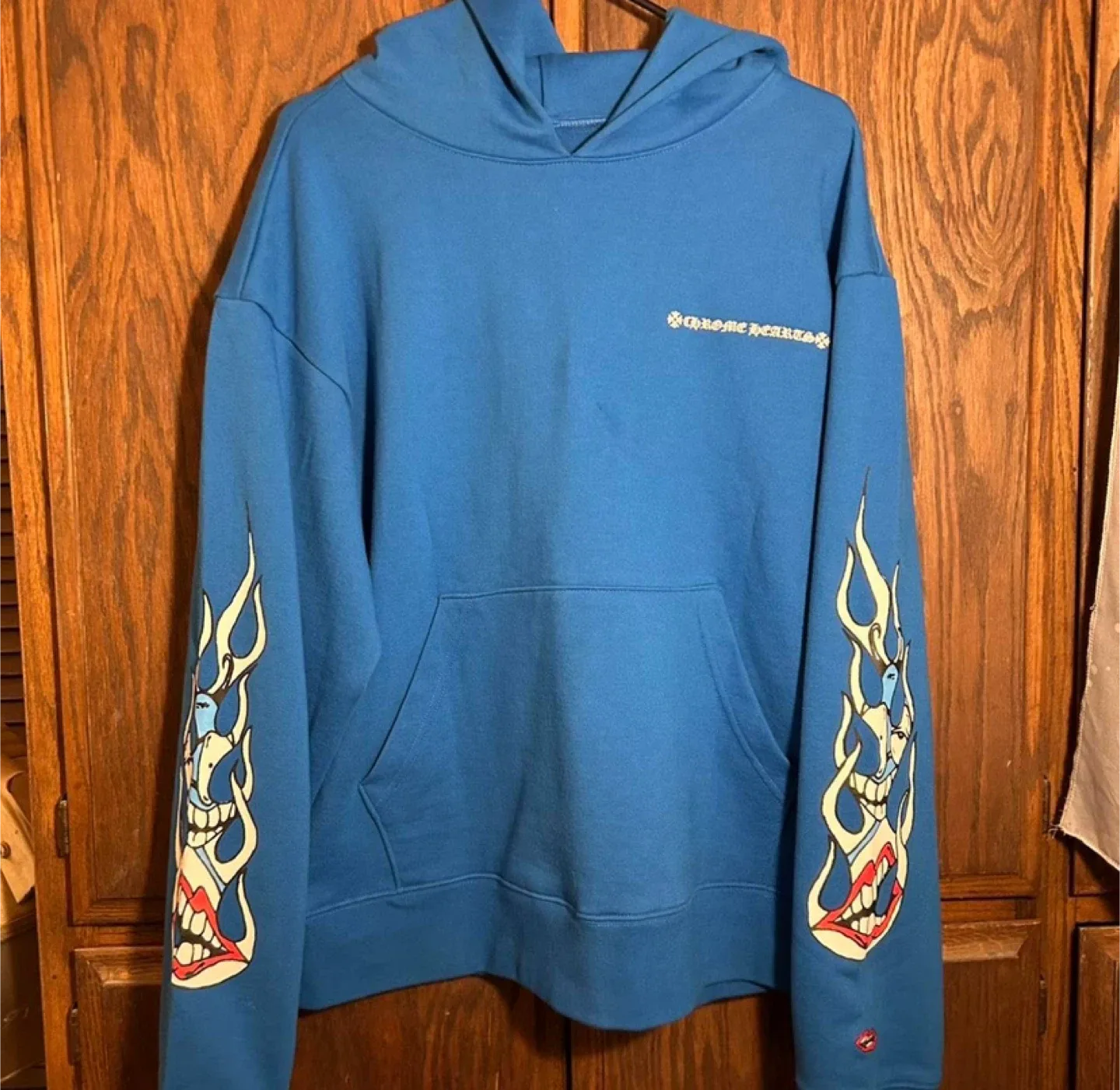 Chrome Hearts Blue Space Graphic Hoodie With Flame Sleeve Design thumbnail