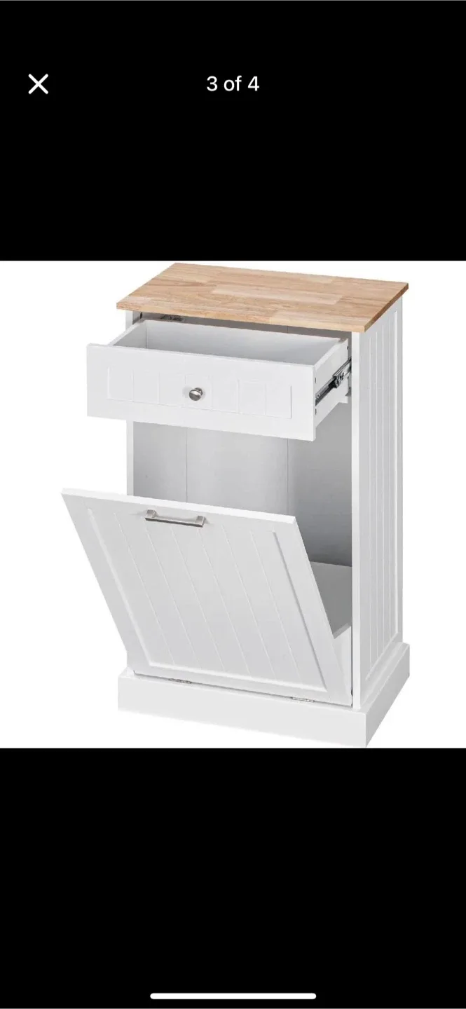 HOMCOM White Tilt-Out Trash Cabinet thumbnail