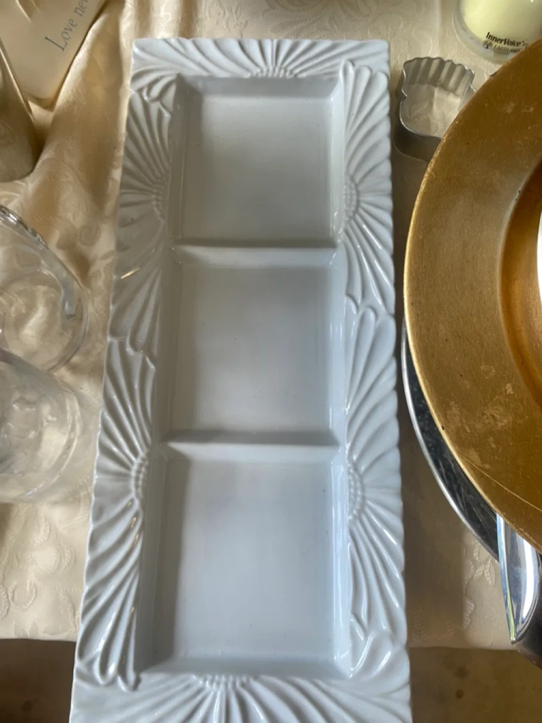 White Ceramic Divided Serving Platter thumbnail