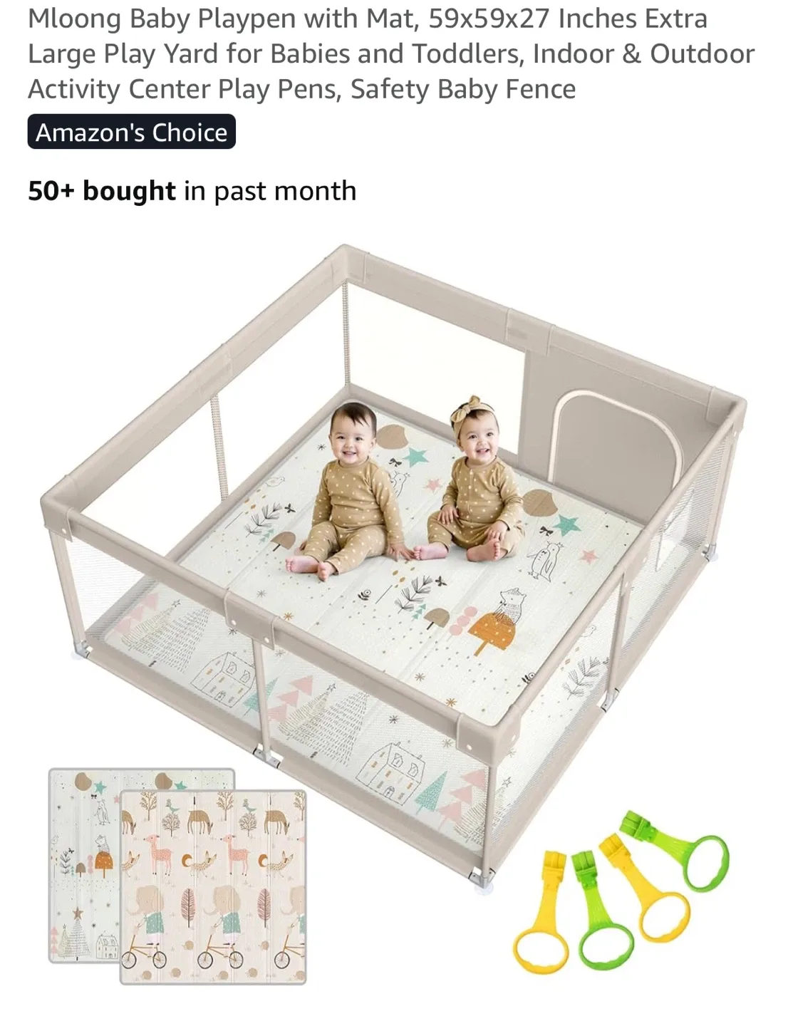 Mloong Baby Playpen with Mat, Gray thumbnail
