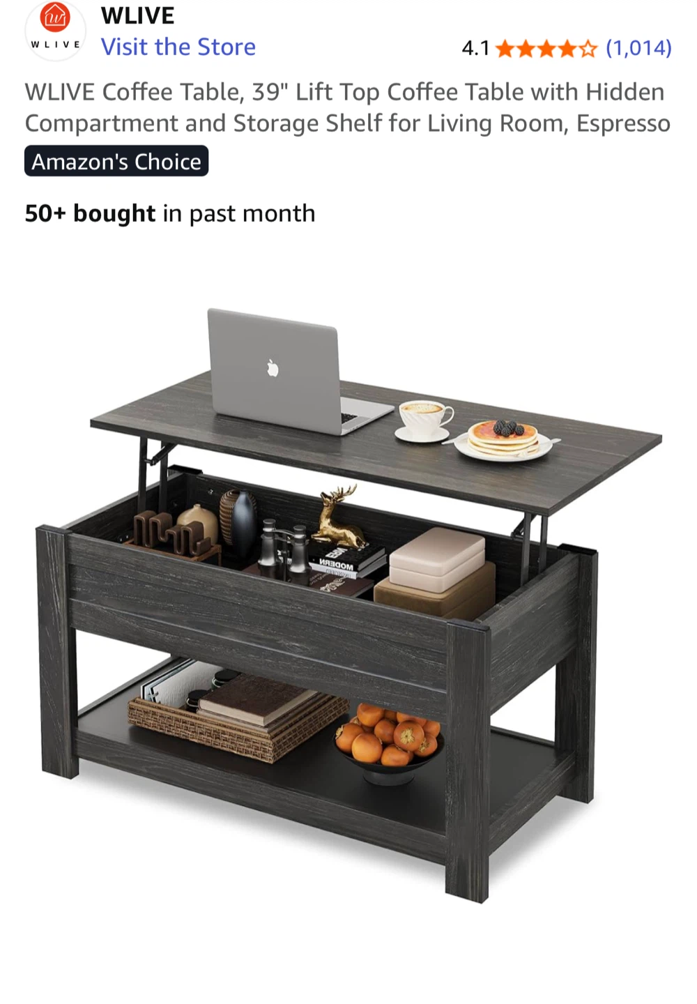WLIVE 39" Lift Top Coffee Table - Espresso