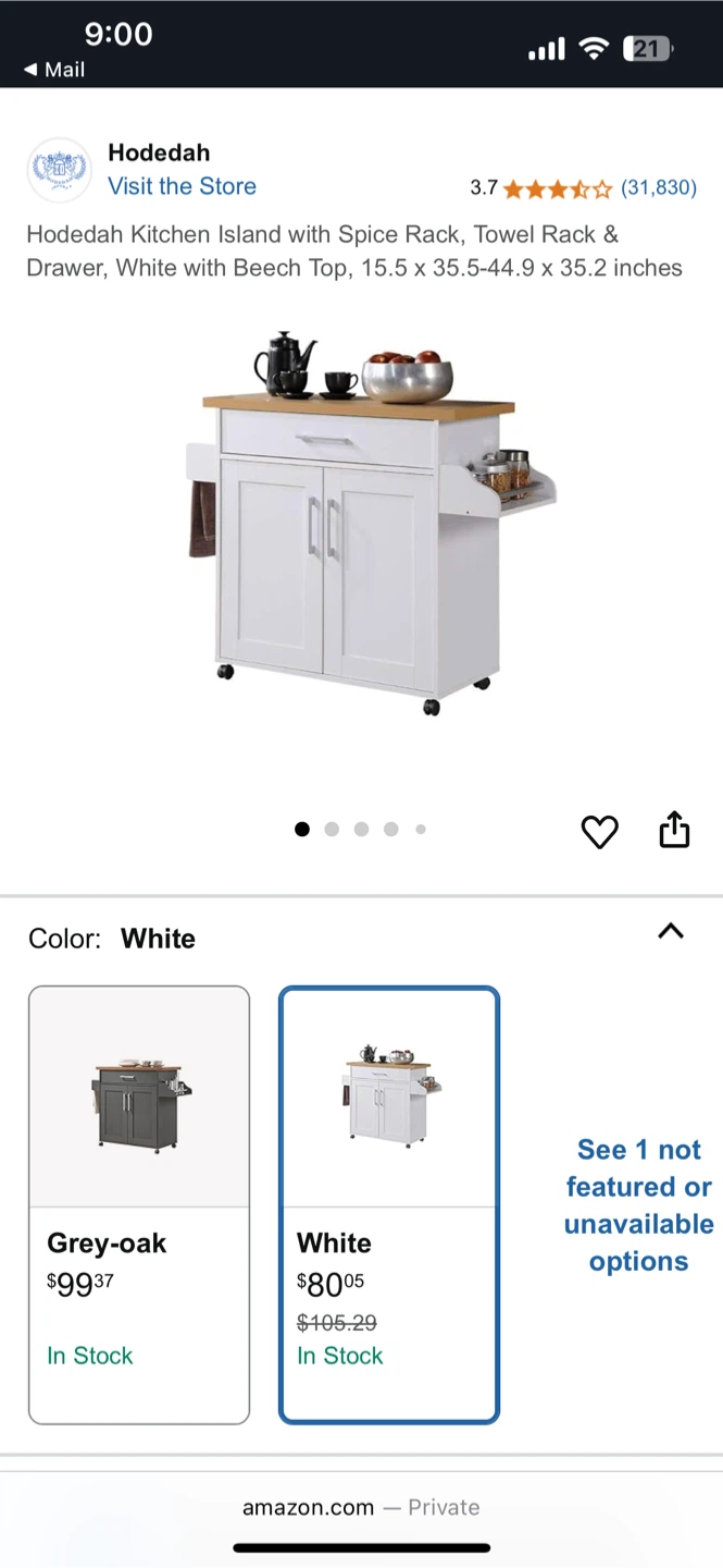 Hodedah Kitchen Island - White - photo 2