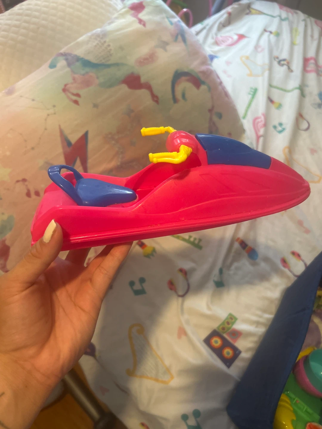 Kids Pink & Blue Toy Boat w/ Life Vest
