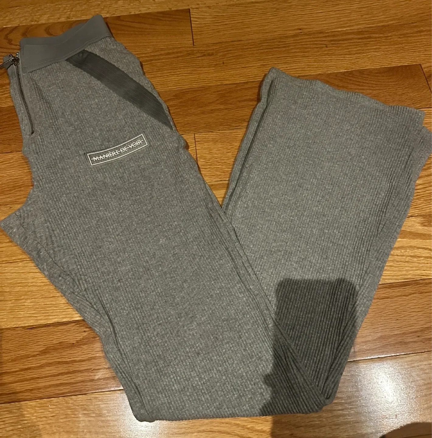 Manière De Voir Grey Ribbed Flare Pants thumbnail