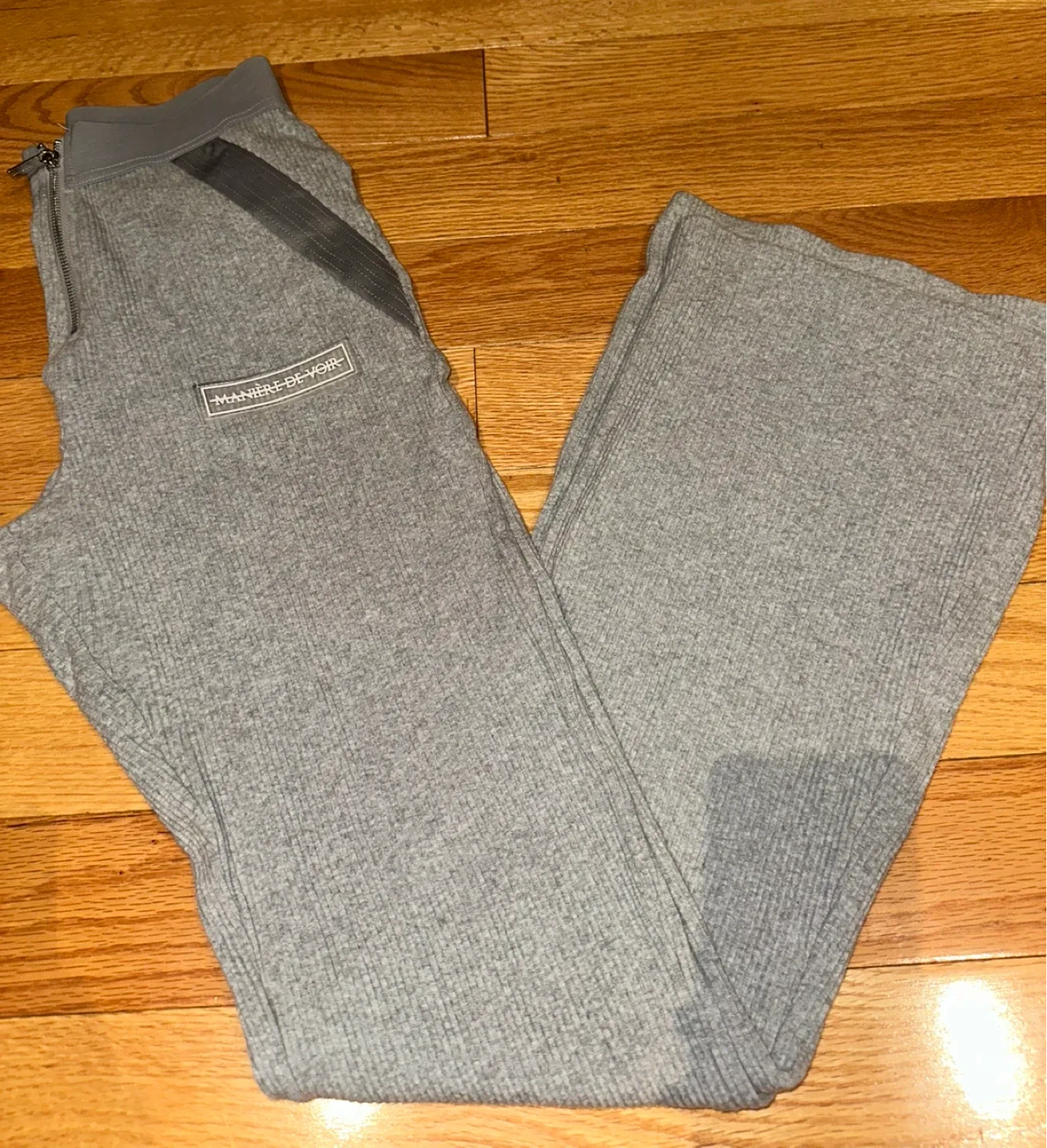 Manière De Voir Grey Ribbed Flare Pants image indicator(2)