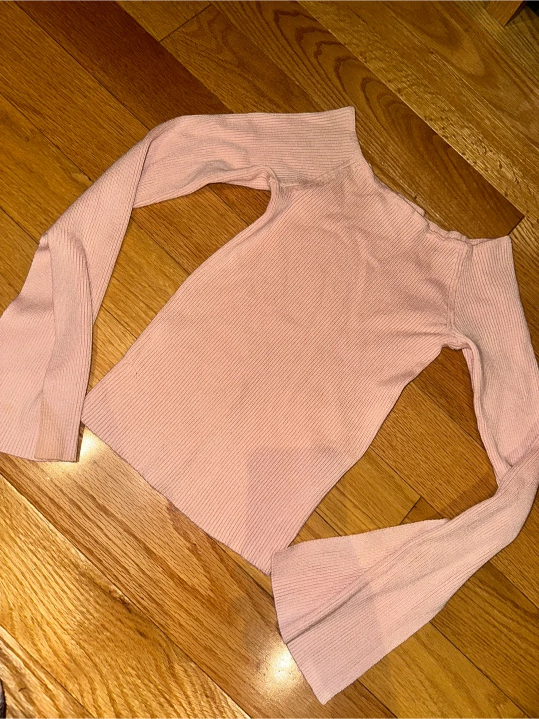 Pink Ribbed Long Sleeve Top - Size S thumbnail