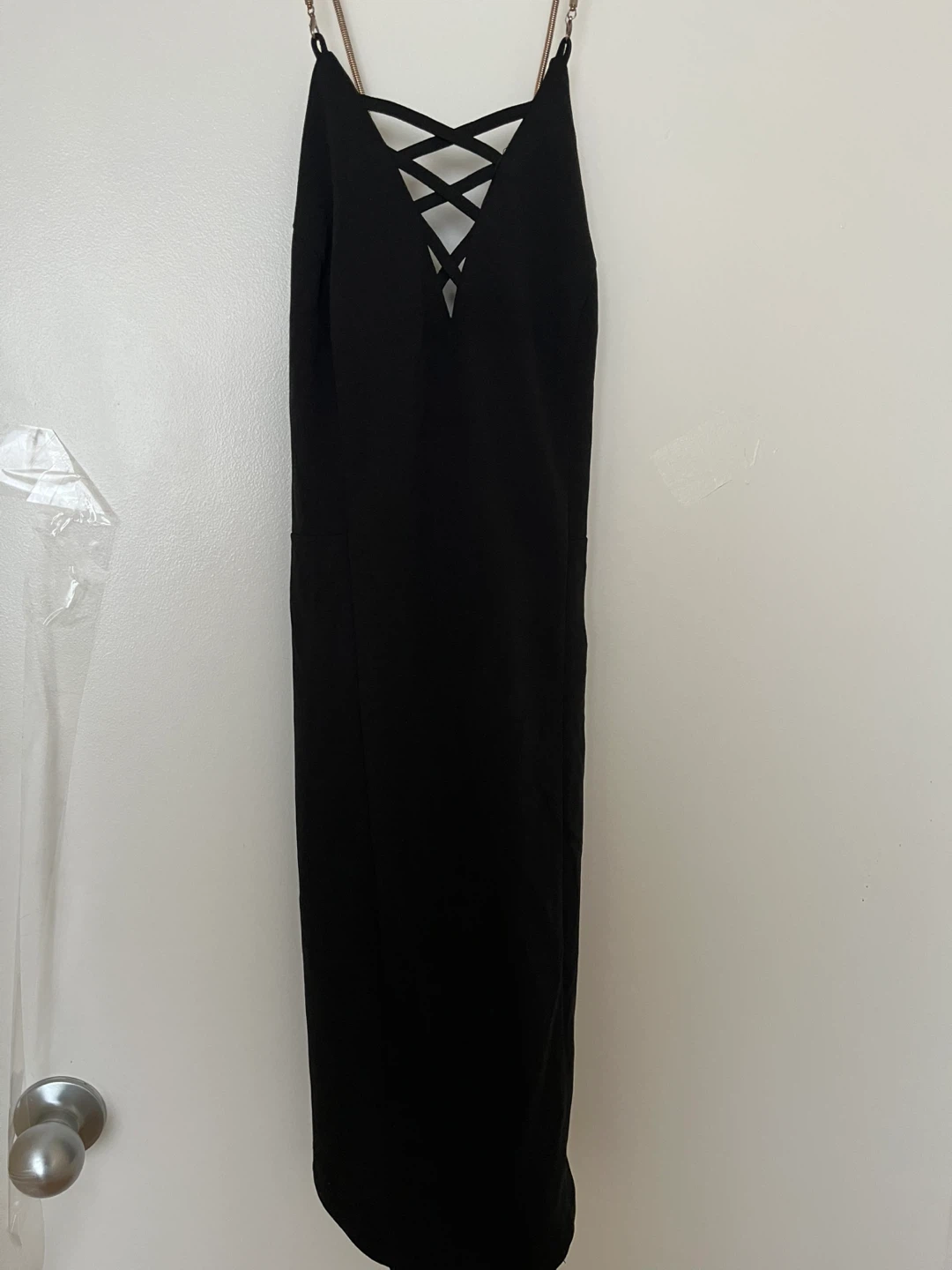 Black Mini Dress with Gold Straps