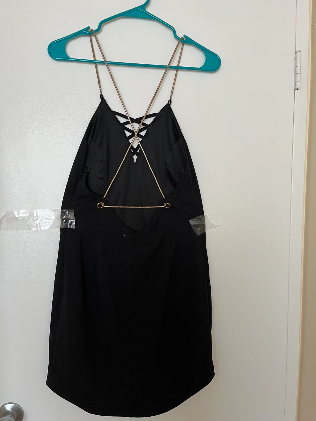 Black Mini Dress with Gold Straps - photo 2
