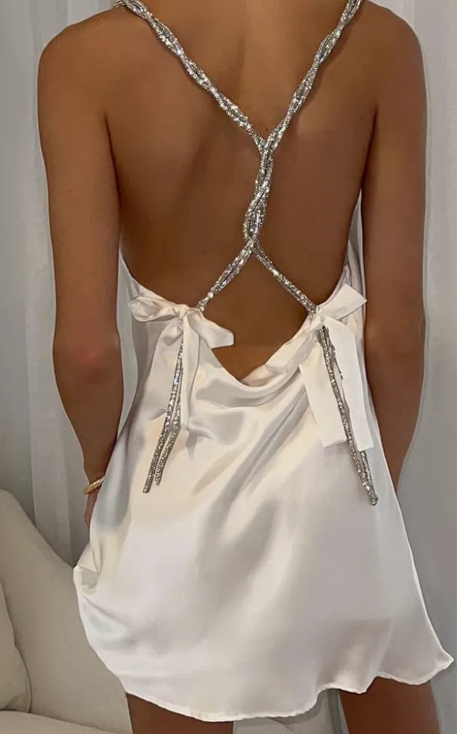 White Satin Cocktail Mini Dress image indicator(3)