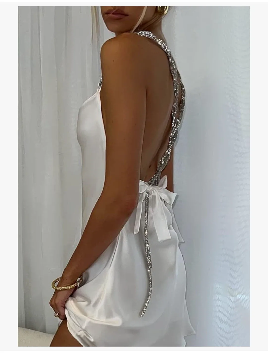 White Satin Cocktail Mini Dress image indicator(4)