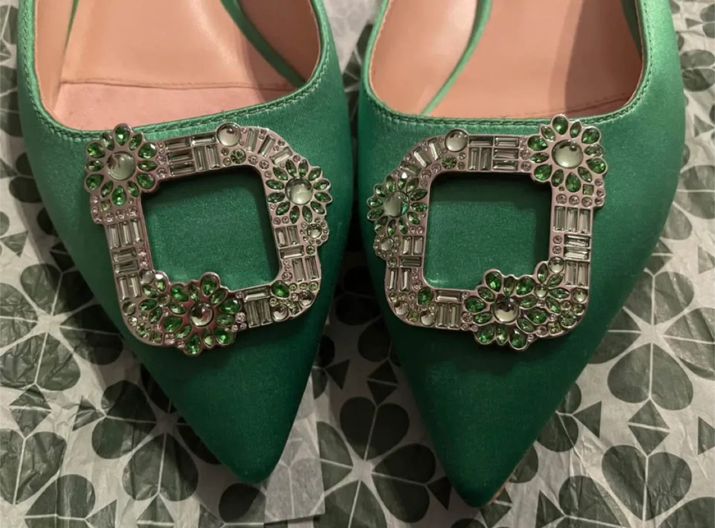 Kate Spade Kelly Emerald Green Buckle Up Slide Flats size 7 image indicator(6)