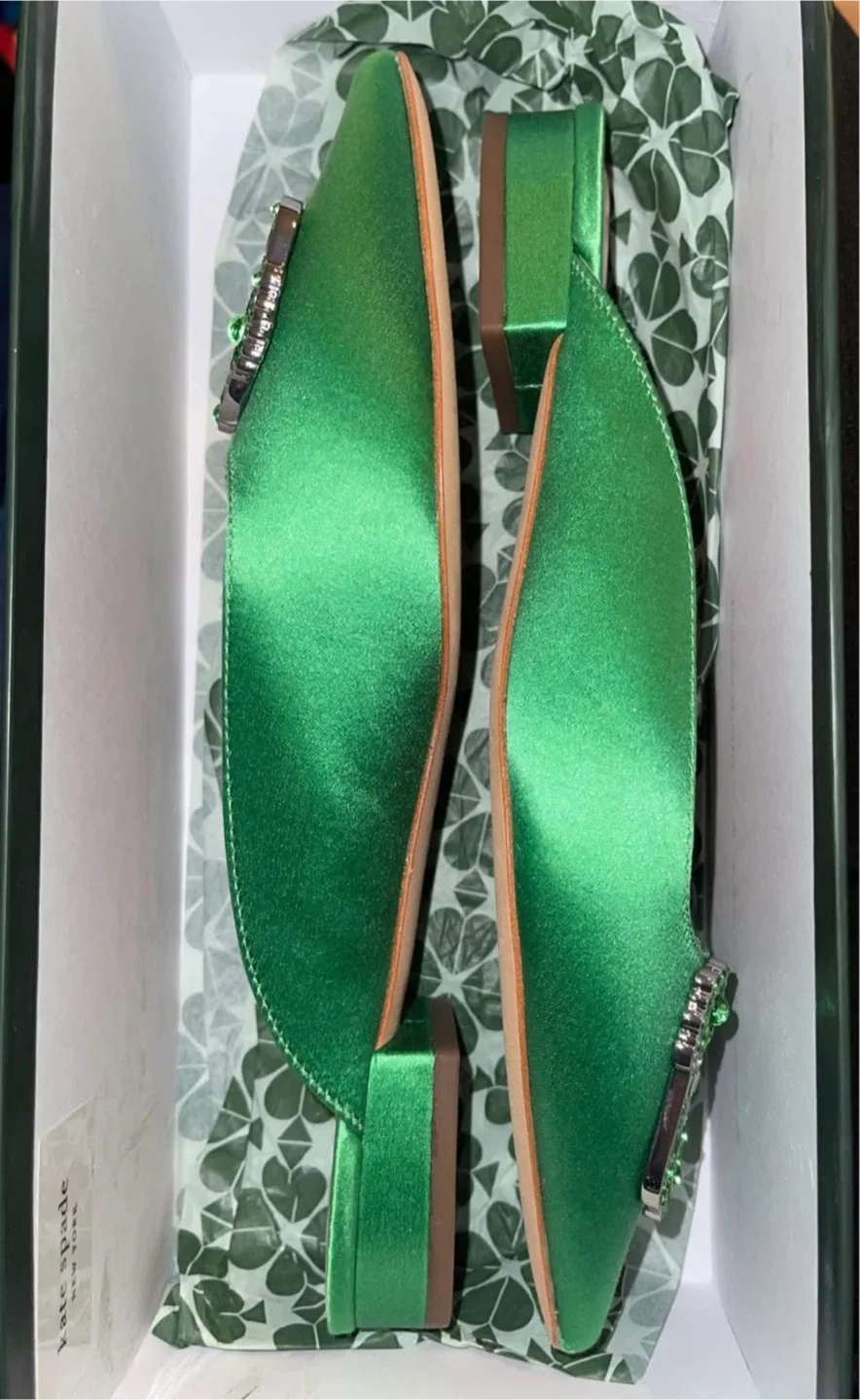 Kate Spade Kelly Emerald Green Buckle Up Slide Flats size 7 image indicator(4)