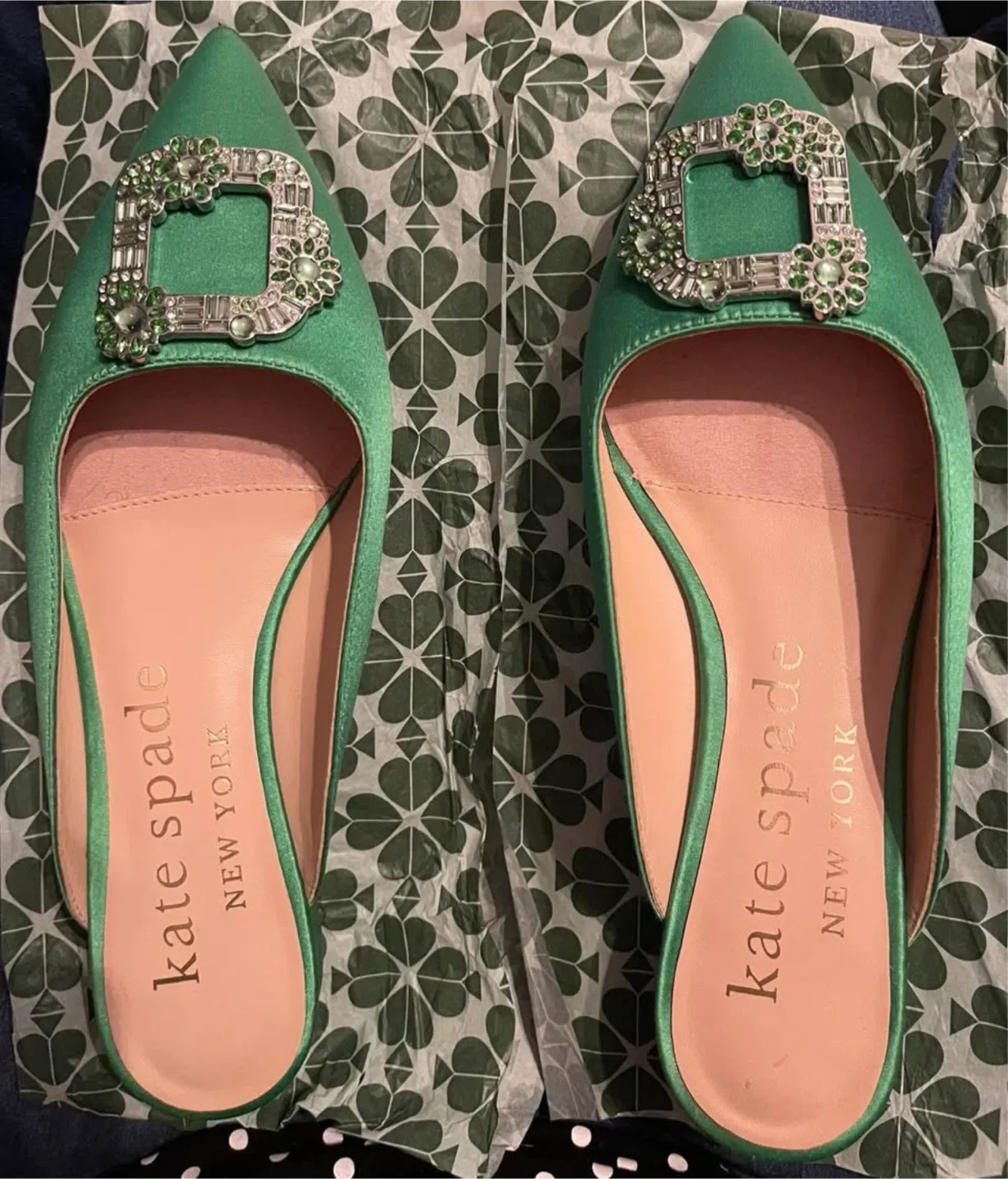 Kate Spade Kelly Emerald Green Buckle Up Slide Flats size 7 image indicator(5)