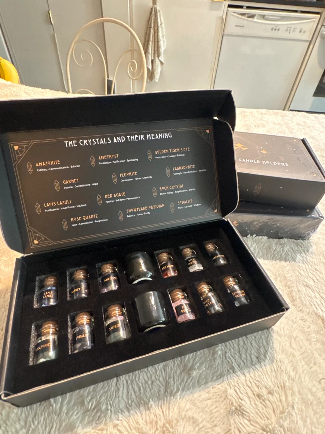 Mini Gemstones and Candle Holders Set
