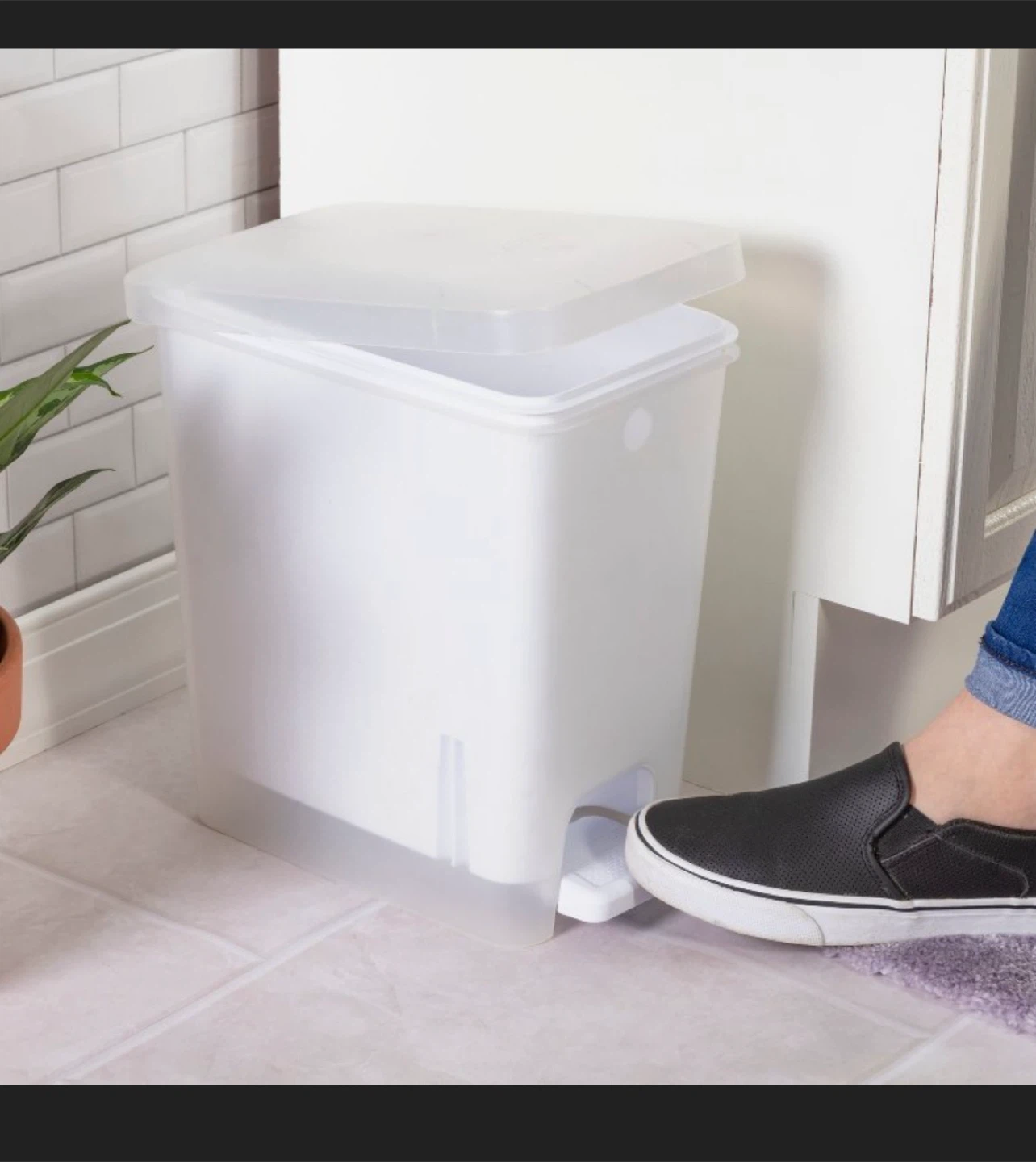 White Step-On Trash Can