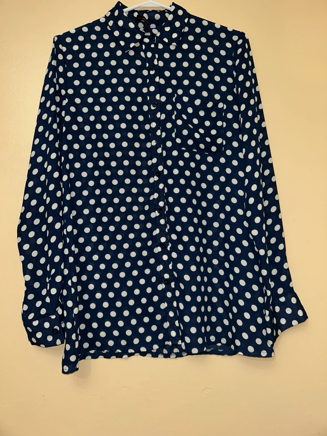 Candy Couture White Polka Dot Blue Blouse (M) - photo 3