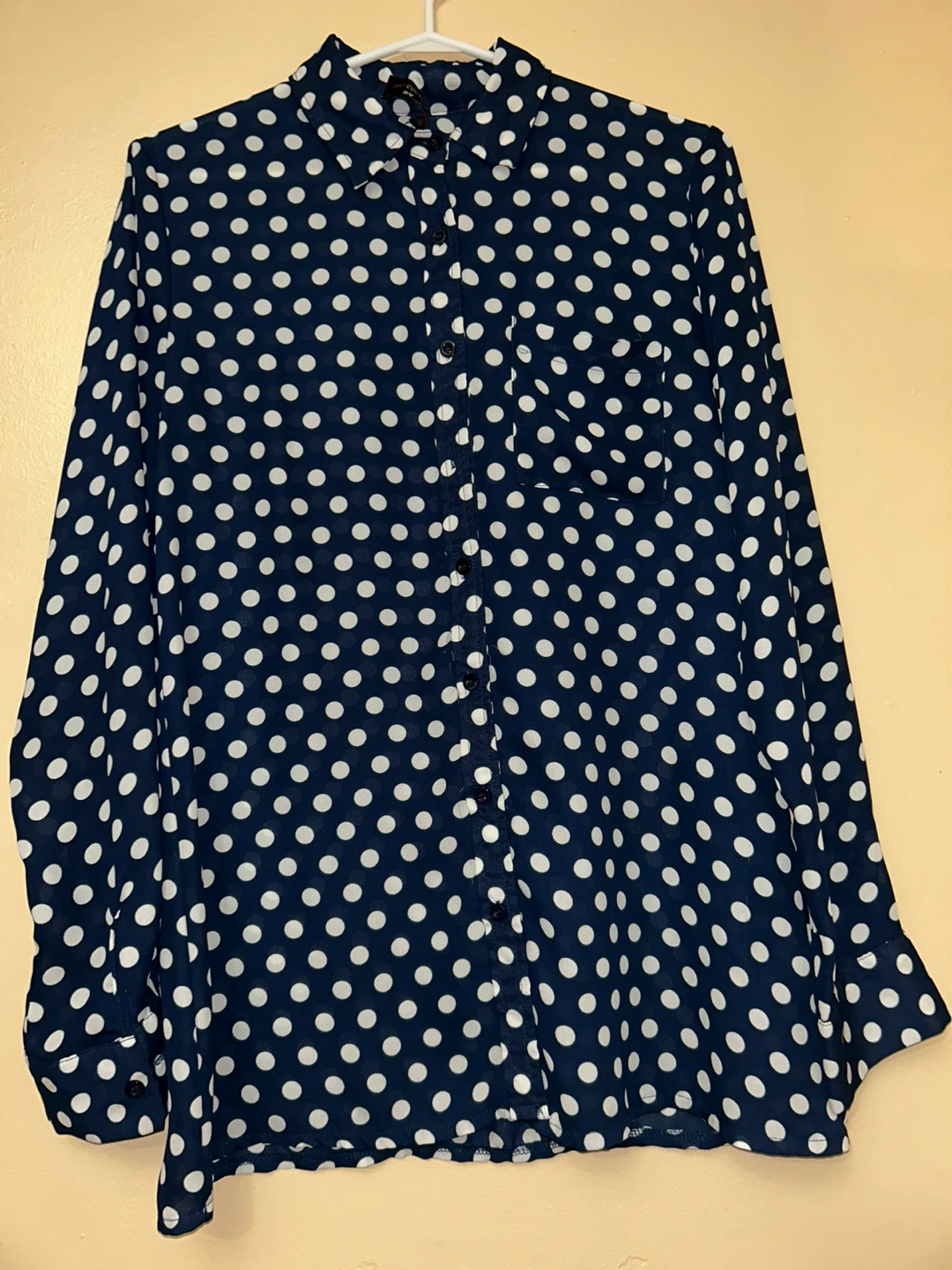 Candy Couture White Polka Dot Blue Blouse (M) - photo 2