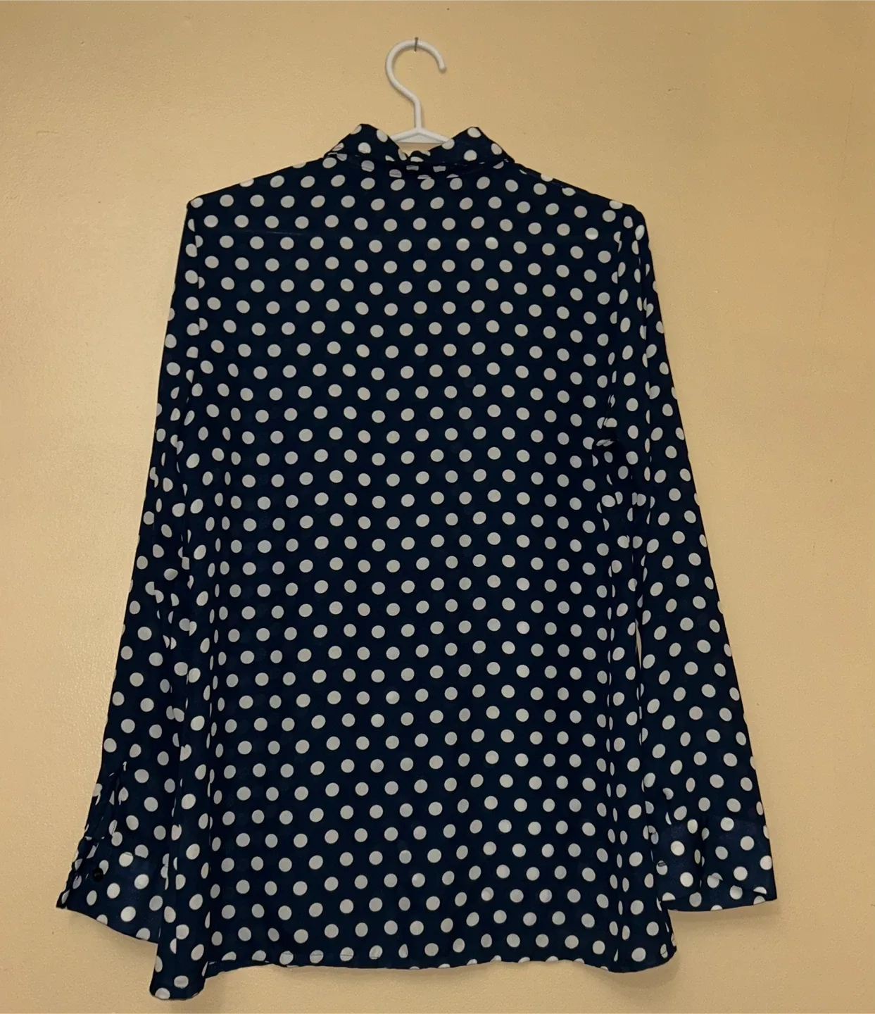 Candy Couture White Polka Dot Blue Blouse (M) thumbnail