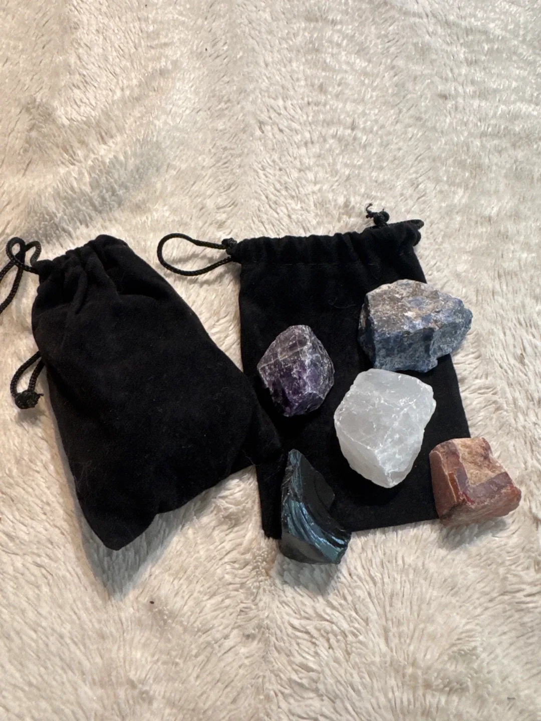 Five alter crystals with bag