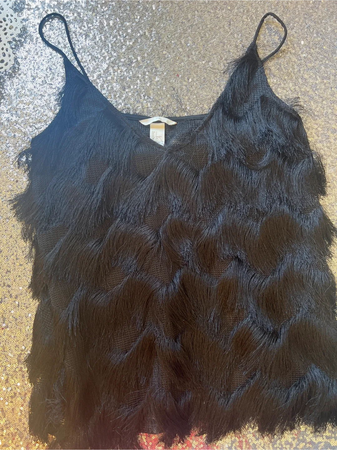 H&M Black Fringe Tank Top - Size S thumbnail
