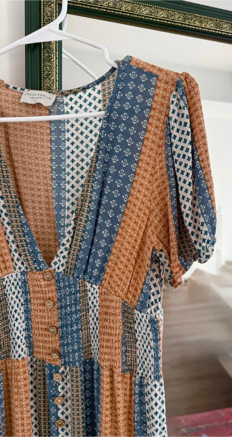 Dress Forum Brown & Blue Patterned Dress image indicator(3)