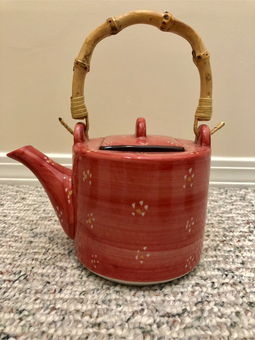 Tea Set with Teapot and Cups - Red Floral Design - photo 2