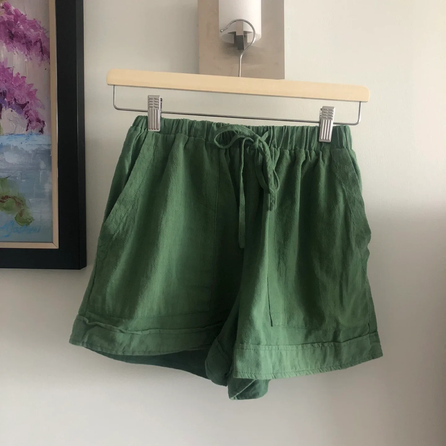 Forest Green Linen Paperbag Shorts / Small image indicator(4)