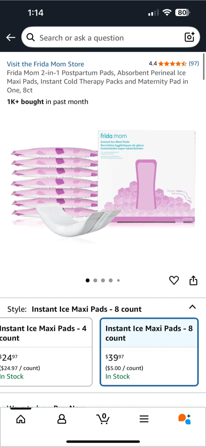 BNIB- Frida Mom Instant Ice Maxi Pads - 8 count thumbnail