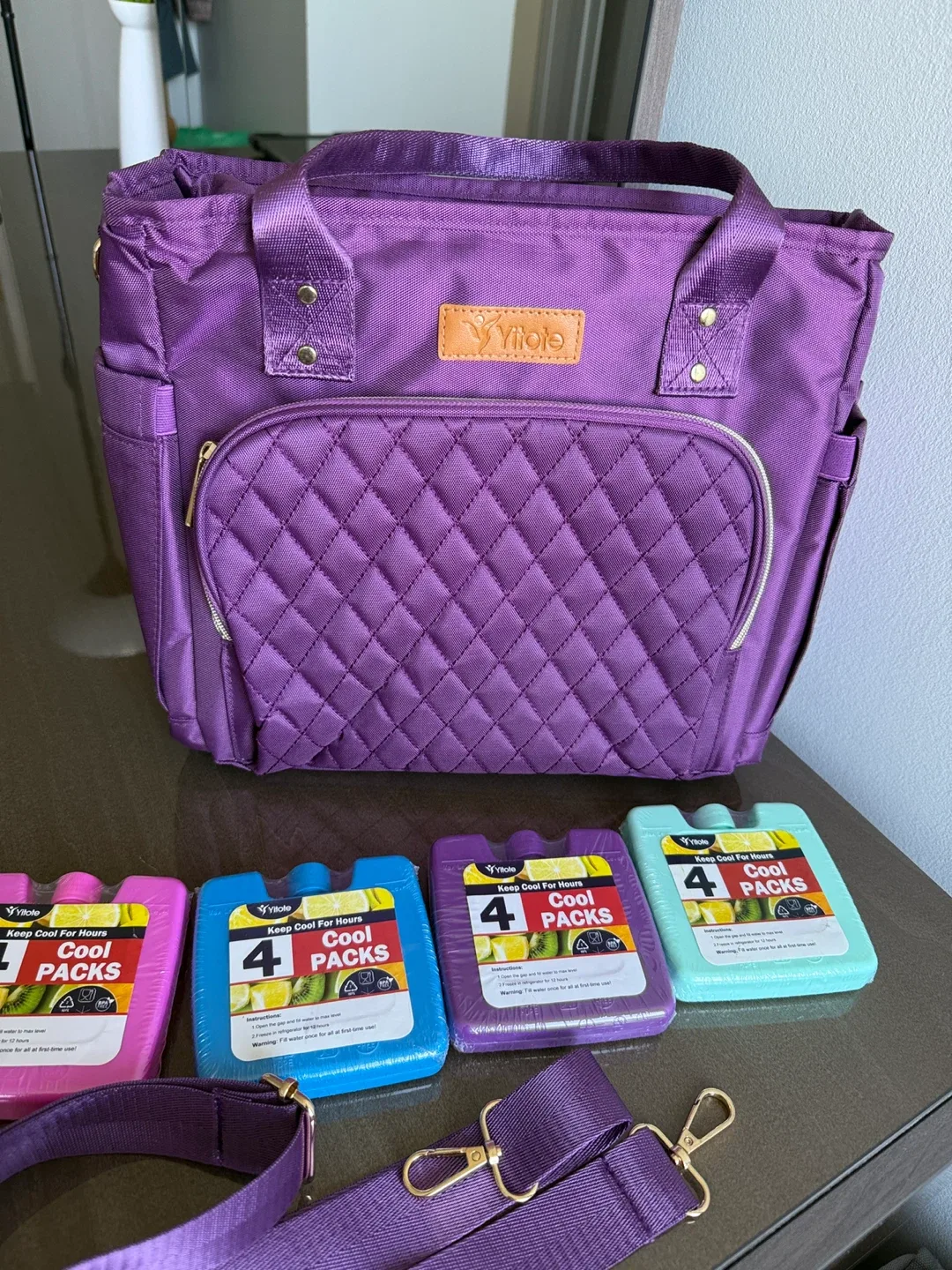 Yitole Purple Diaper Bag + 4 Cool Packs - New thumbnail