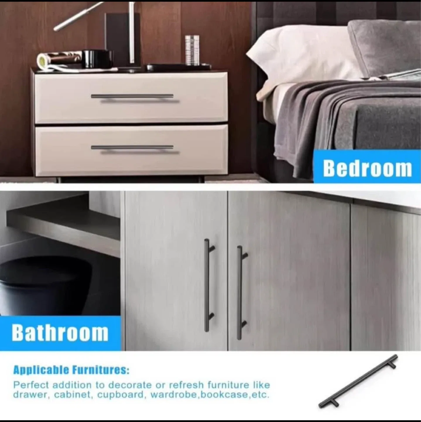 6 Pack NEW Matte Black Cabinet Pulls - Modern T-Bar Handles image indicator(2)