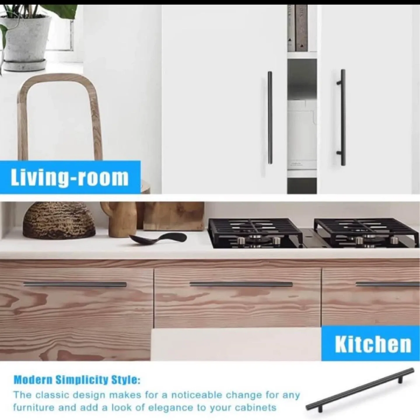 6 Pack NEW Matte Black Cabinet Pulls - Modern T-Bar Handles image indicator(3)