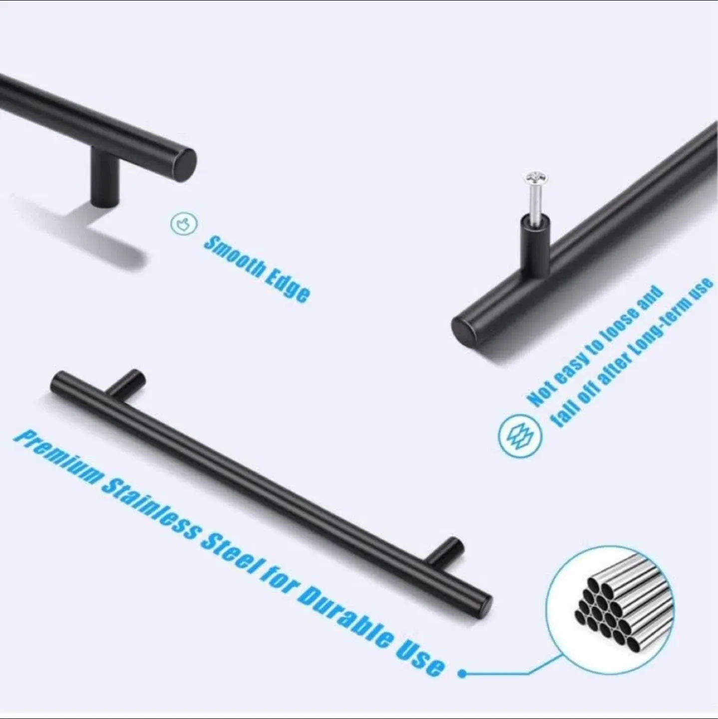 6 Pack NEW Matte Black Cabinet Pulls - Modern T-Bar Handles image indicator(5)