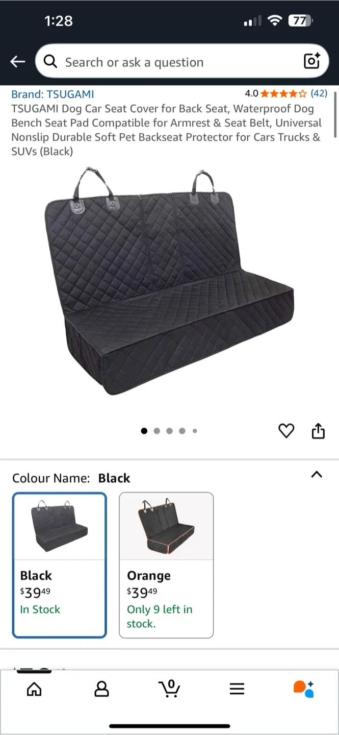 TSUGAMI Dog Car Seat Cover - Black NEW ! thumbnail