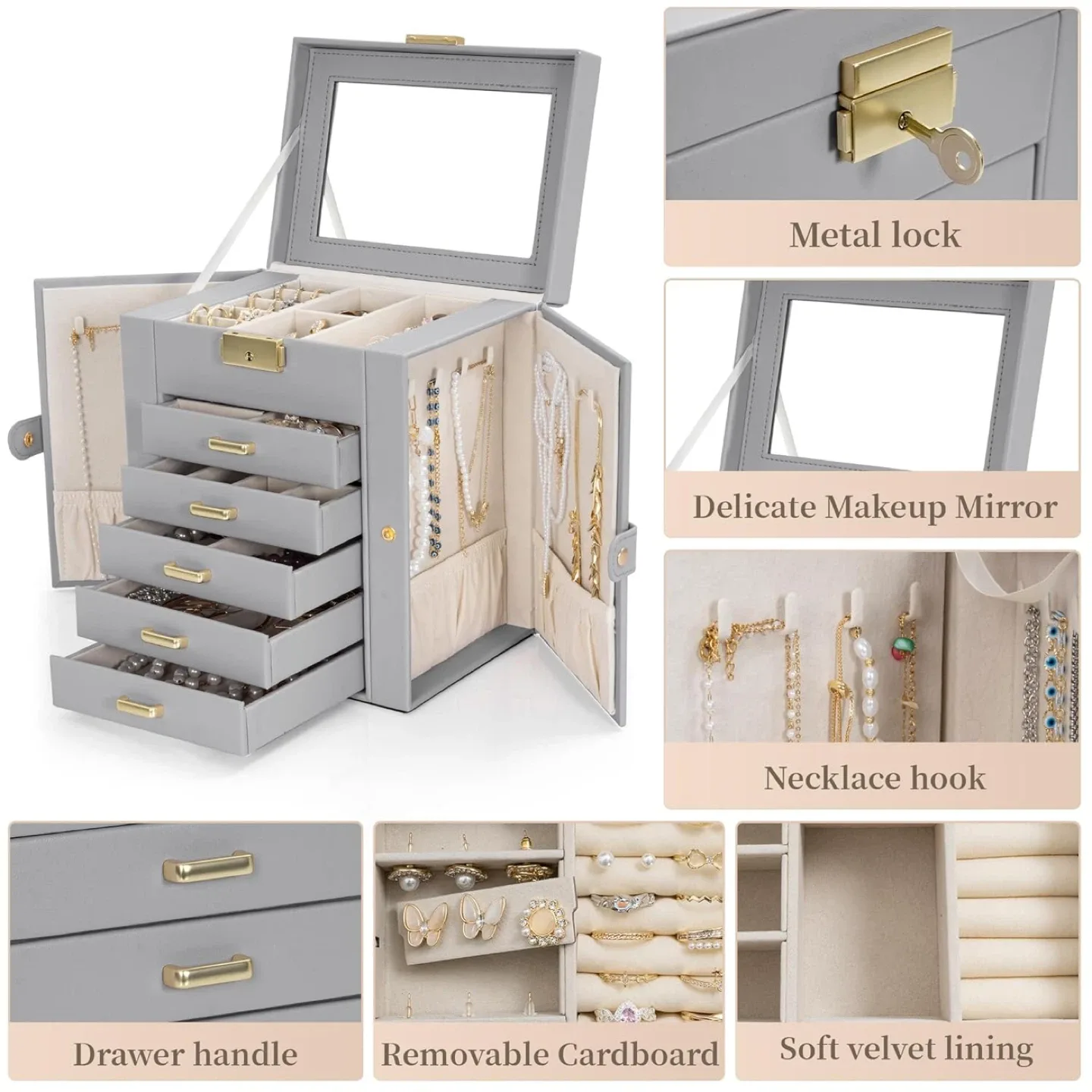 Jewelry Box, Jewelry Organizer with Mirror, Jewelry Storage image indicator(3)